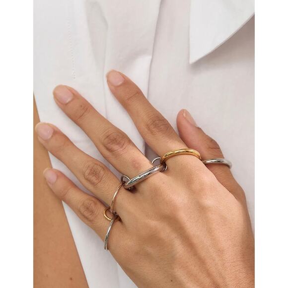 NEW 5 ring linked stacking set gold plated silver rose size 7 - Picture 3 of 5